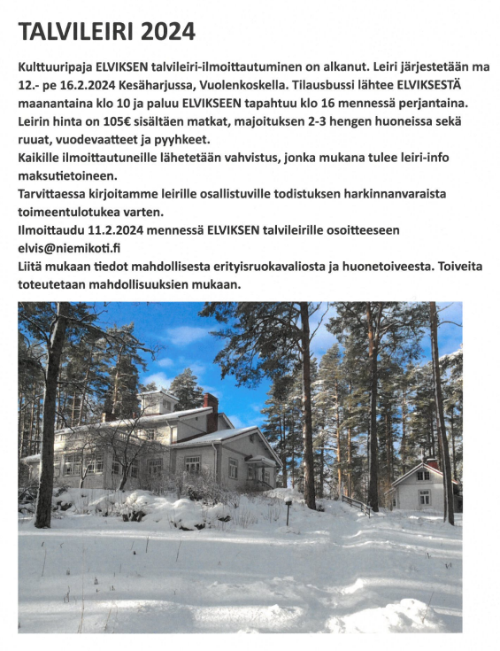 Kulttuuripaja Elviksen talvileiri Kesäharjussa