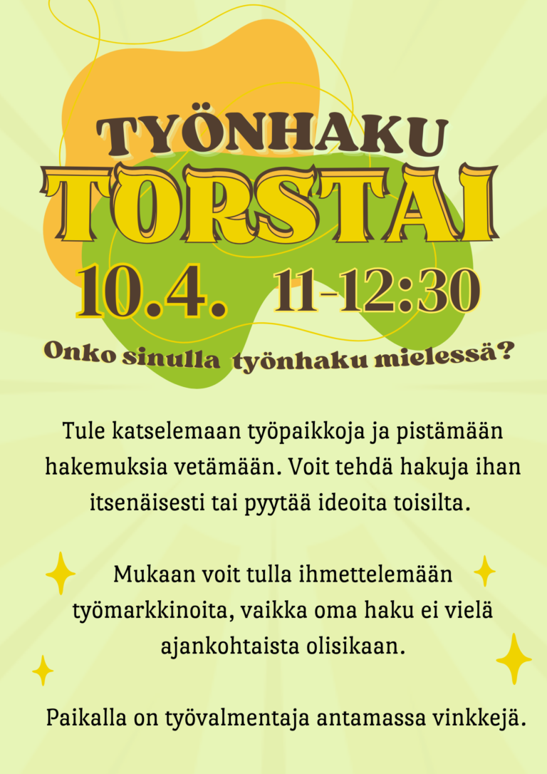 Ryhmävalmennusta: TYÖNHAKUTORSTAI