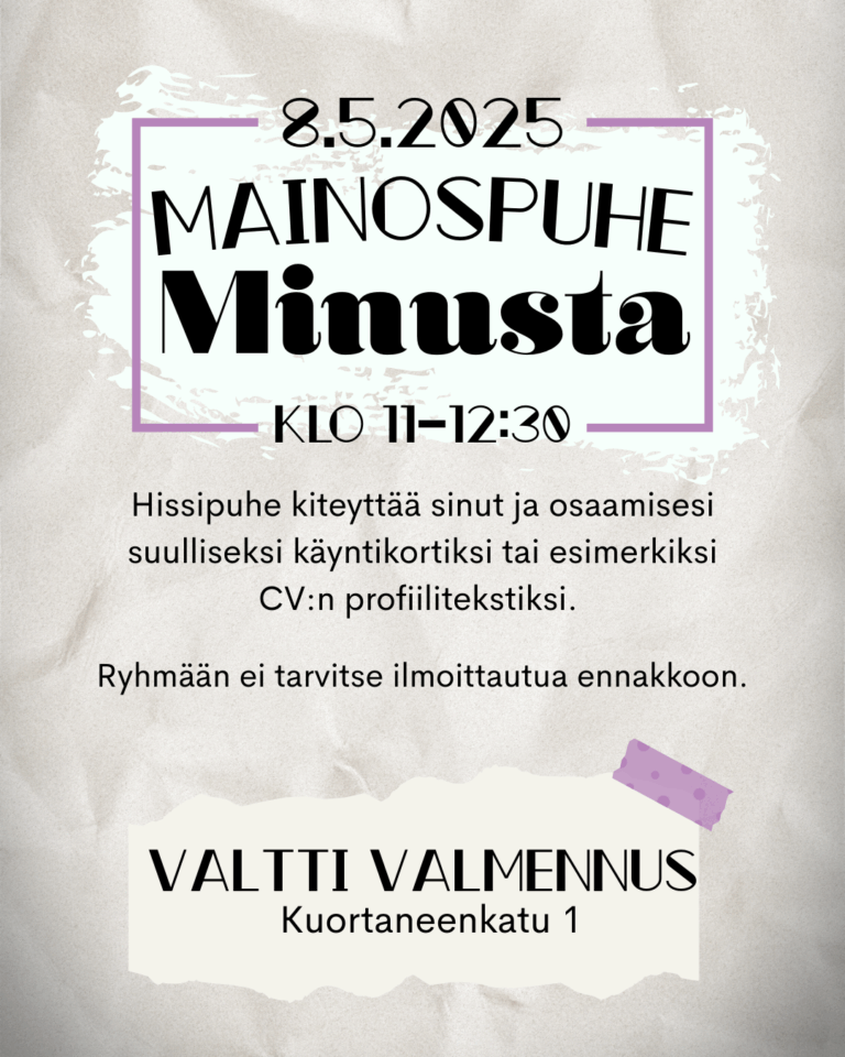 Ryhmävalmennus: HISSIPUHE – mainospuhe minusta