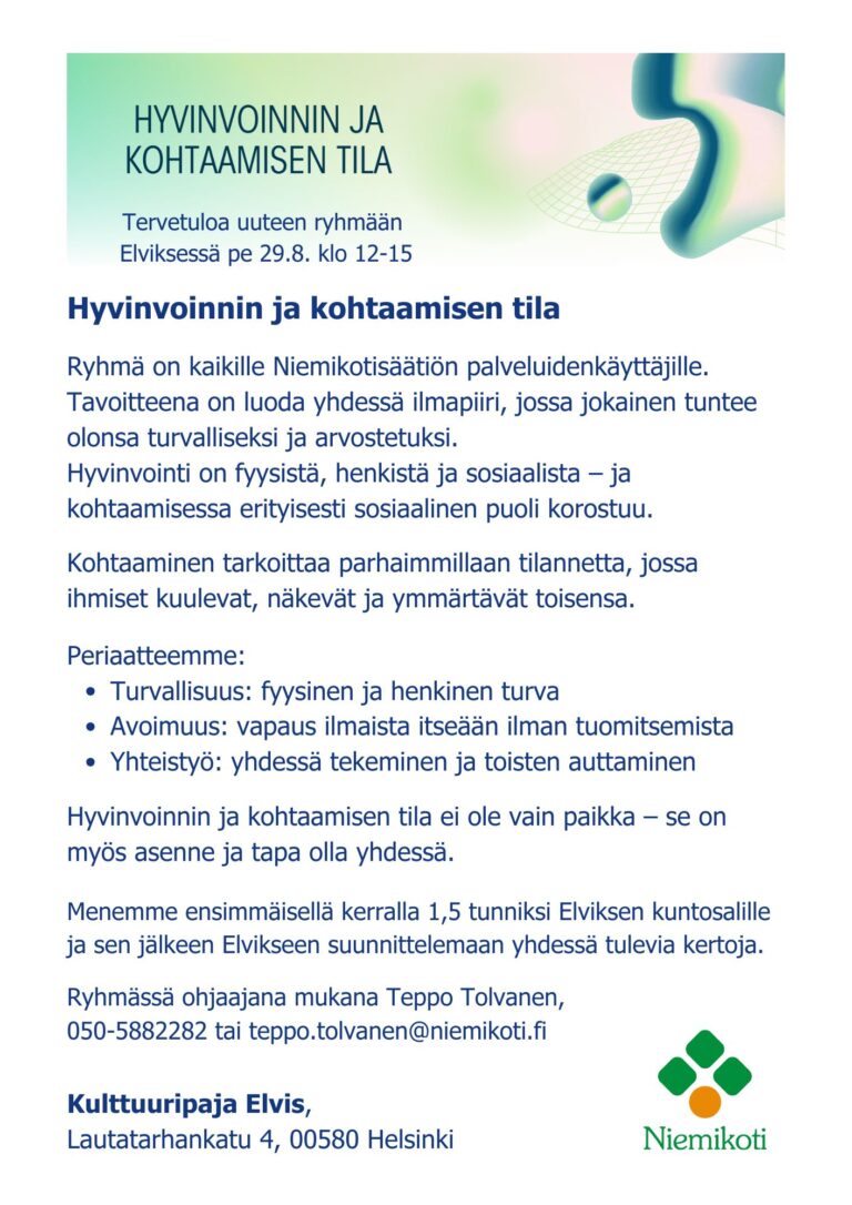 Hyvinvoinnin ja kohtaamisen tila -ryhmä  *uusi*
