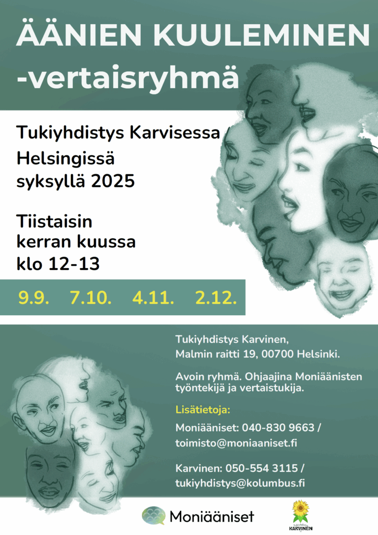 Äänien kuuleminen -vertaisryhmä Tukiyhdistys Karvisessa Helsingissä