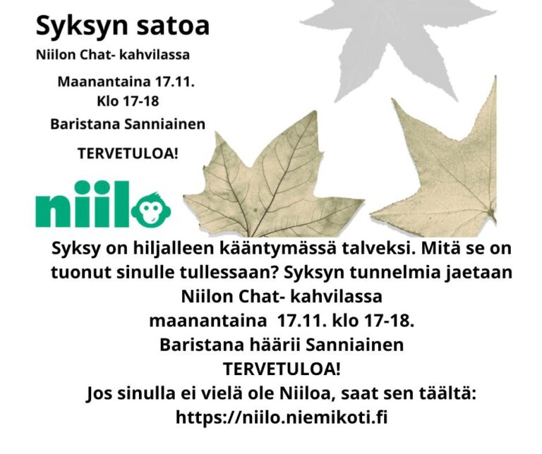 Syksyn satoa-kahvila 17.11. klo 17-18