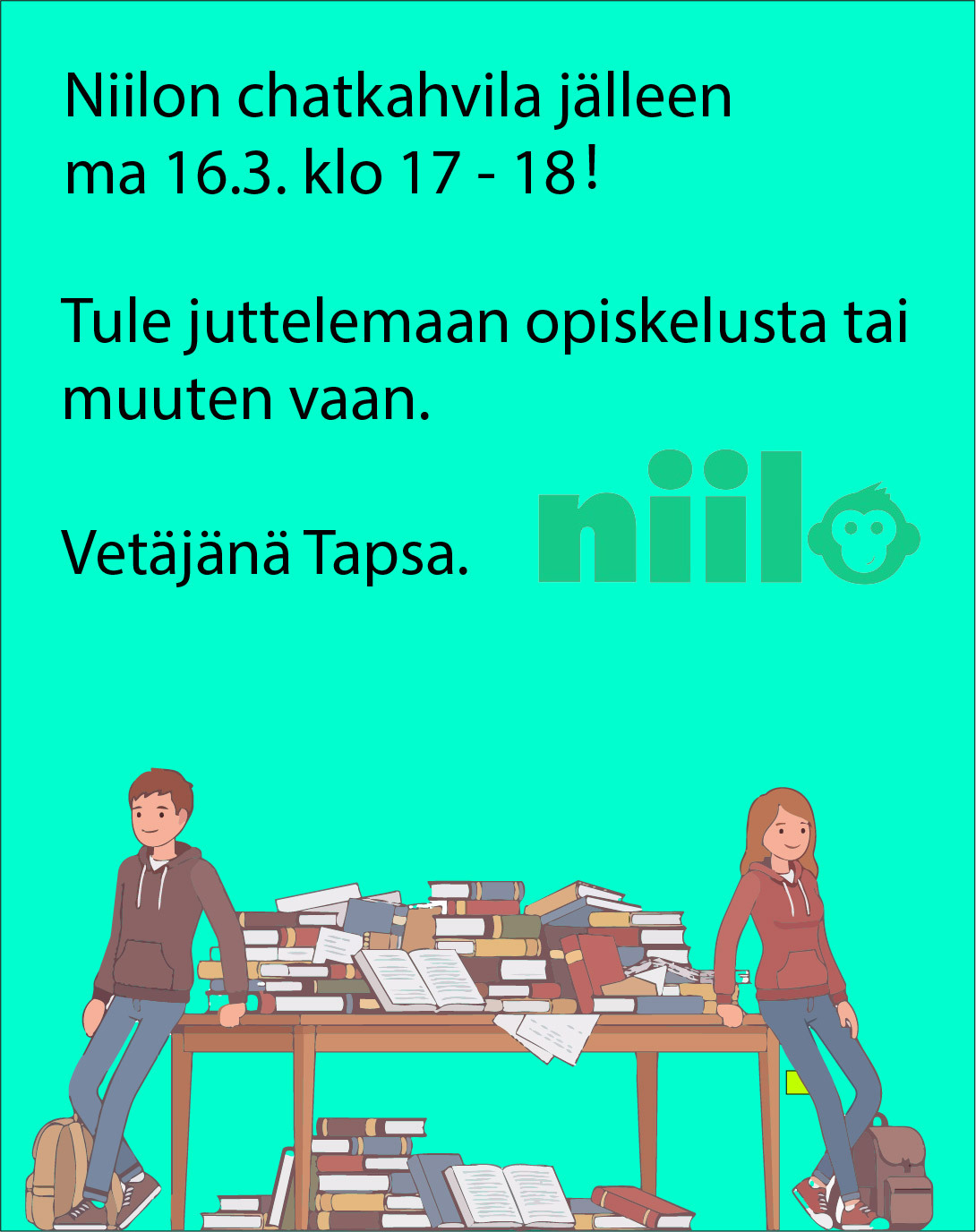 Niilon chat-kahvila 16.3. klo 17-18